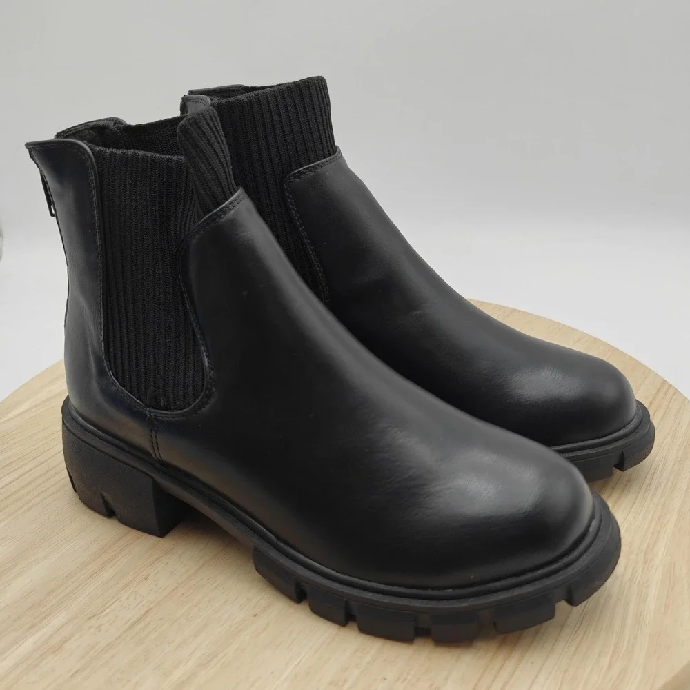 Steve Madden JHATCH Boots‎ Kids Size 3 Black Chelsea Ankle Lug Sole Zip Lined
